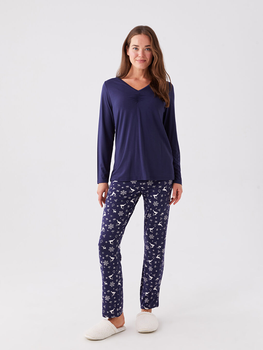 ელასტიური წელი საშობაო თემატიკის ქალებისთვის პიჟამა ქვედაბოლო