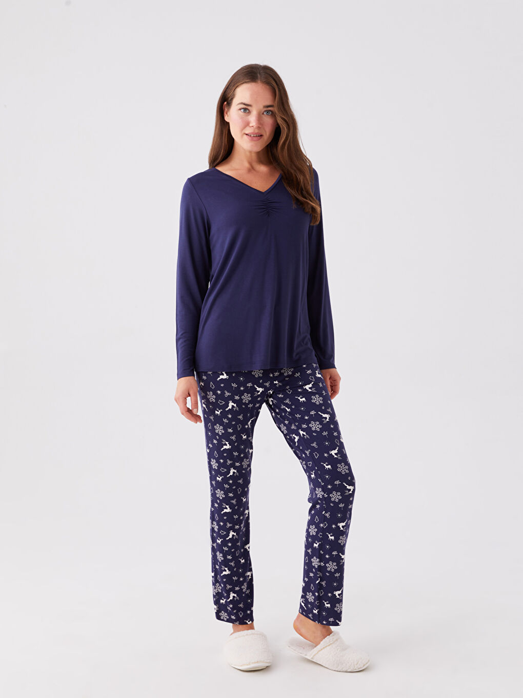 ელასტიური წელი საშობაო თემატიკის ქალებისთვის პიჟამა ქვედაბოლო-1