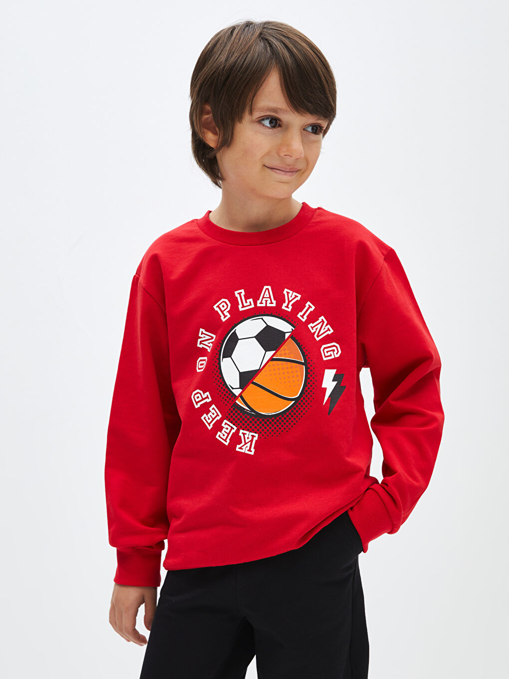 LCW Kids Kırmızı Bisiklet Yaka Baskılı Uzun Kollu Erkek Çocuk Sweatshirt ve Eşofman Altı - 1