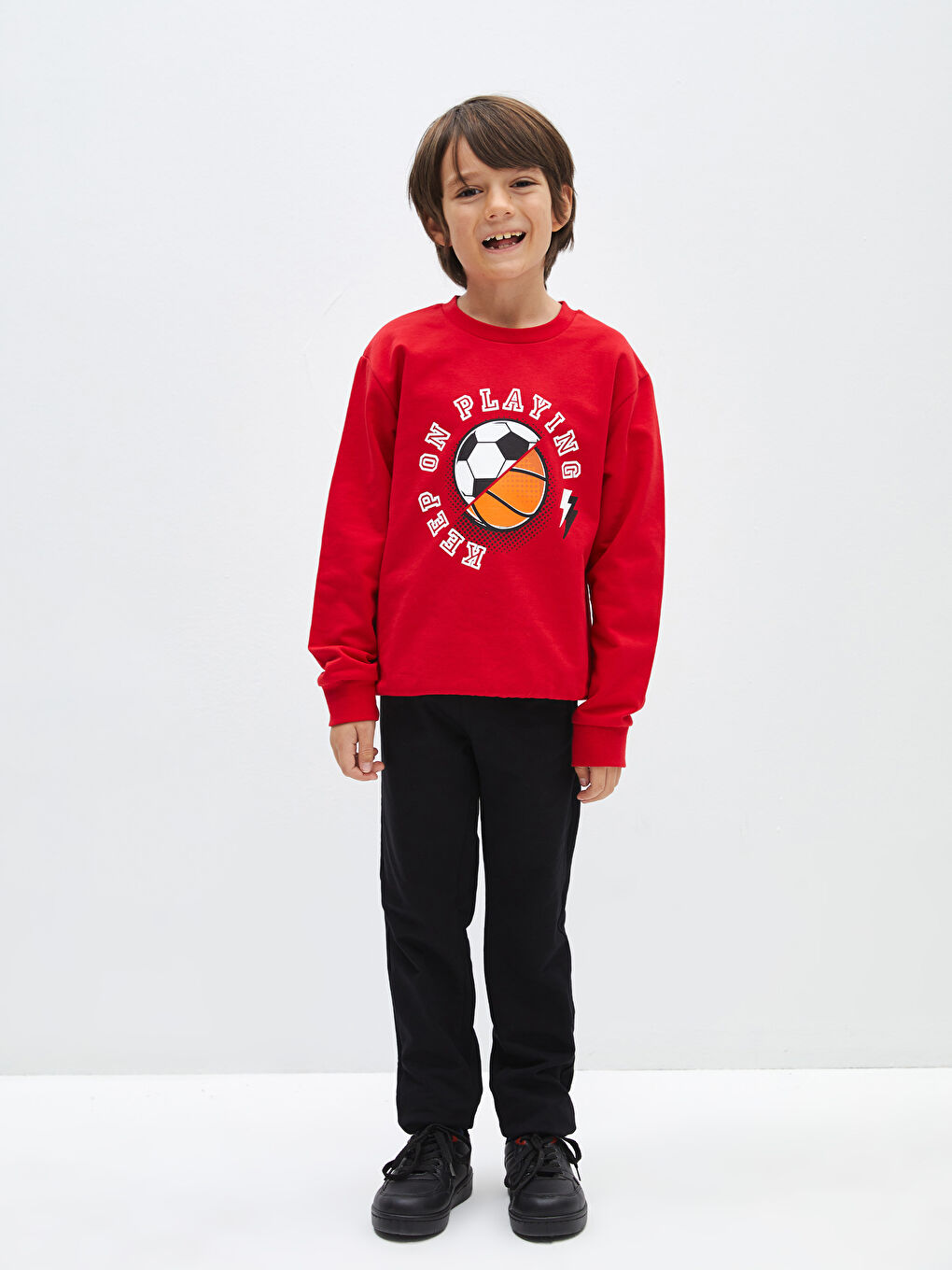 LCW Kids Kırmızı Bisiklet Yaka Baskılı Uzun Kollu Erkek Çocuk Sweatshirt ve Eşofman Altı - 2