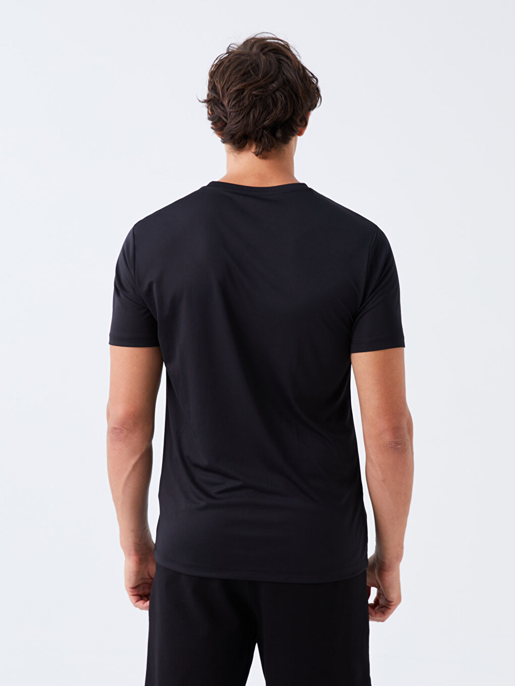 Siyah Bisiklet Yaka Kısa Kollu Erkek Spor Tişört-2