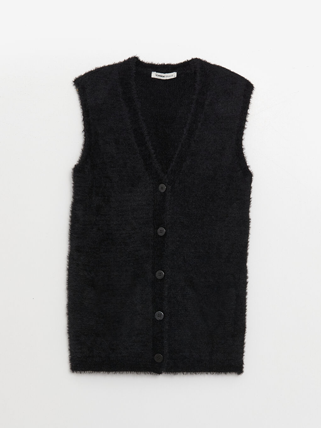 Siyah V Yaka Kadın Triko Yelek-5