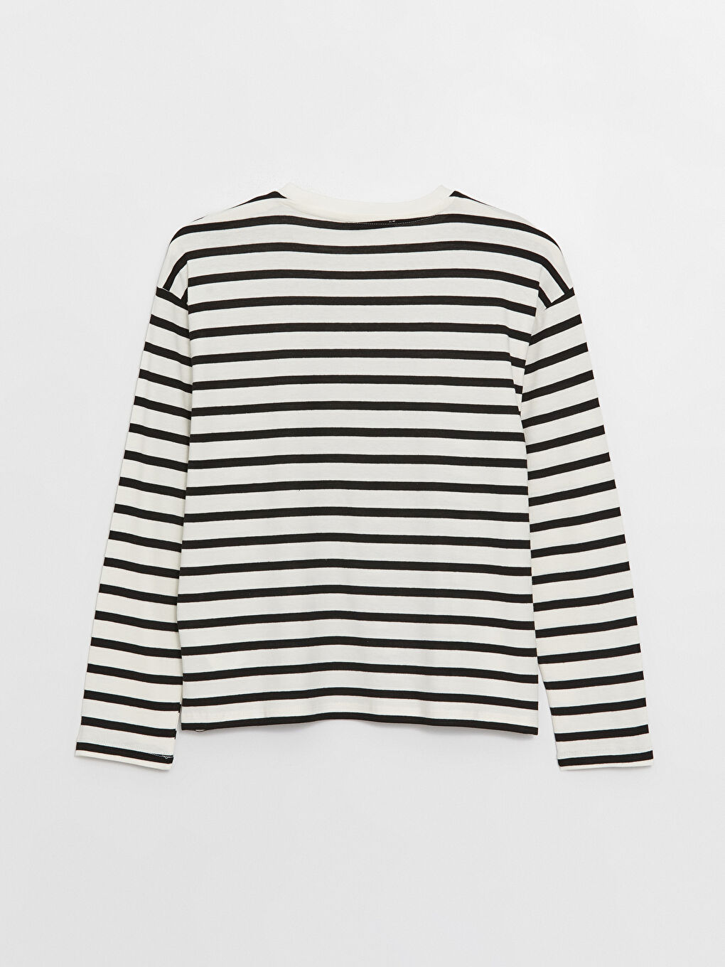 Ekru Bisiklet Yaka Çizgili Uzun Kollu Kadın Tişört-6