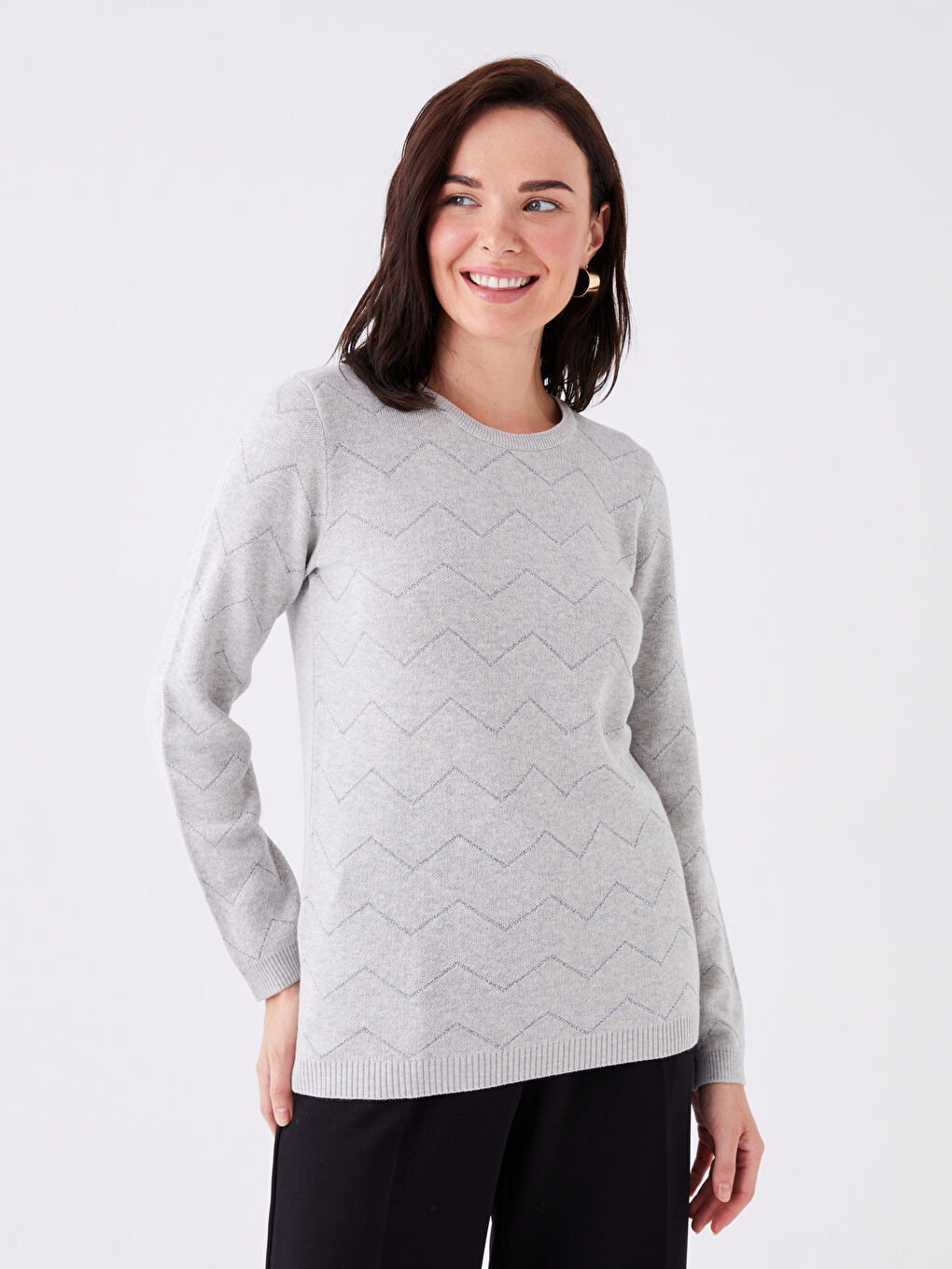 Crew Neck Patterned Long Sleeve Women's Knitwear Sweater-1