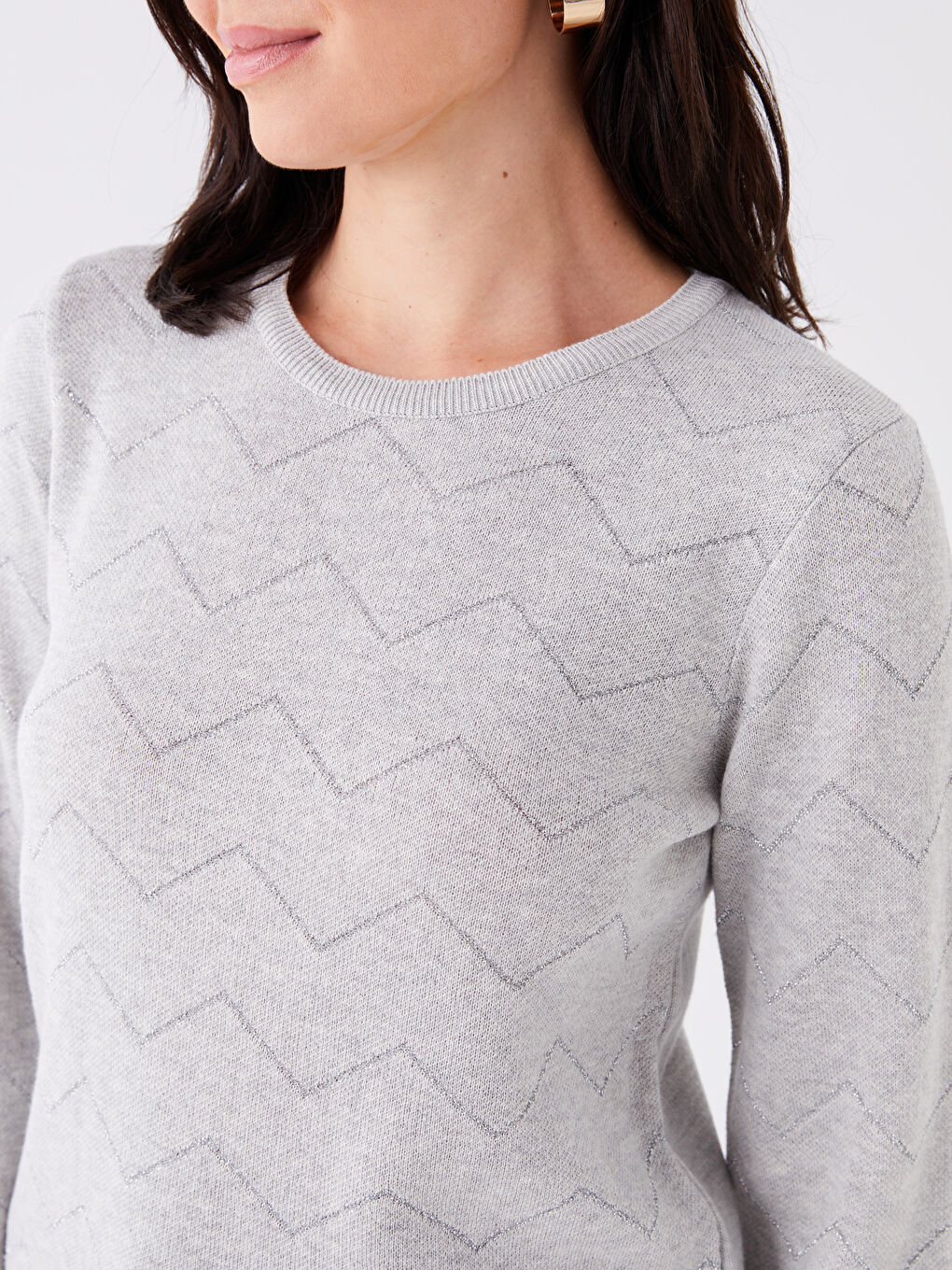Crew Neck Patterned Long Sleeve Women's Knitwear Sweater-3