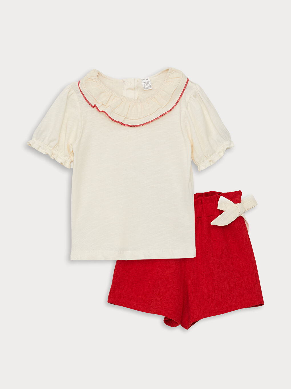 LCW baby Crew Neck Short Sleeve Baby Girls' Blouse and Shorts 2 Pack Set -W3DL88Z1-FRC