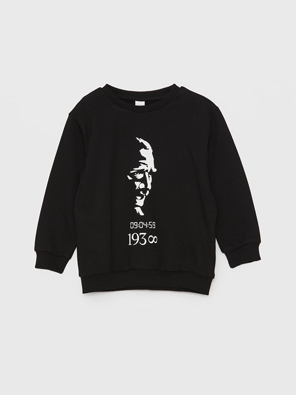 LCW baby Yeni Siyah Bisiklet Yaka Uzun Kollu Atatürk Baskılı Erkek Bebek Sweatshirt