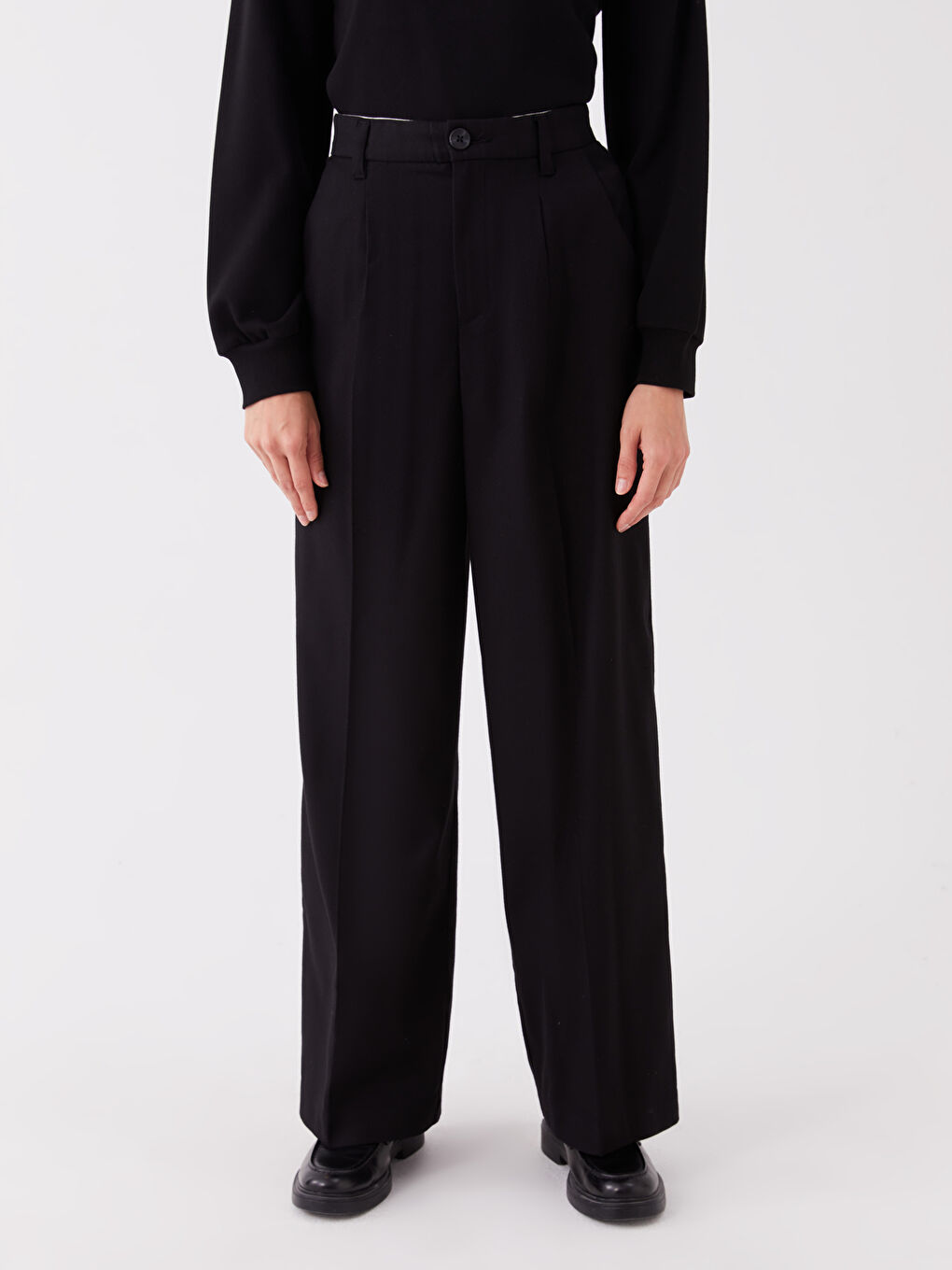 Jednostavne ženske pantalone širokog kroja širokih nogavica-2