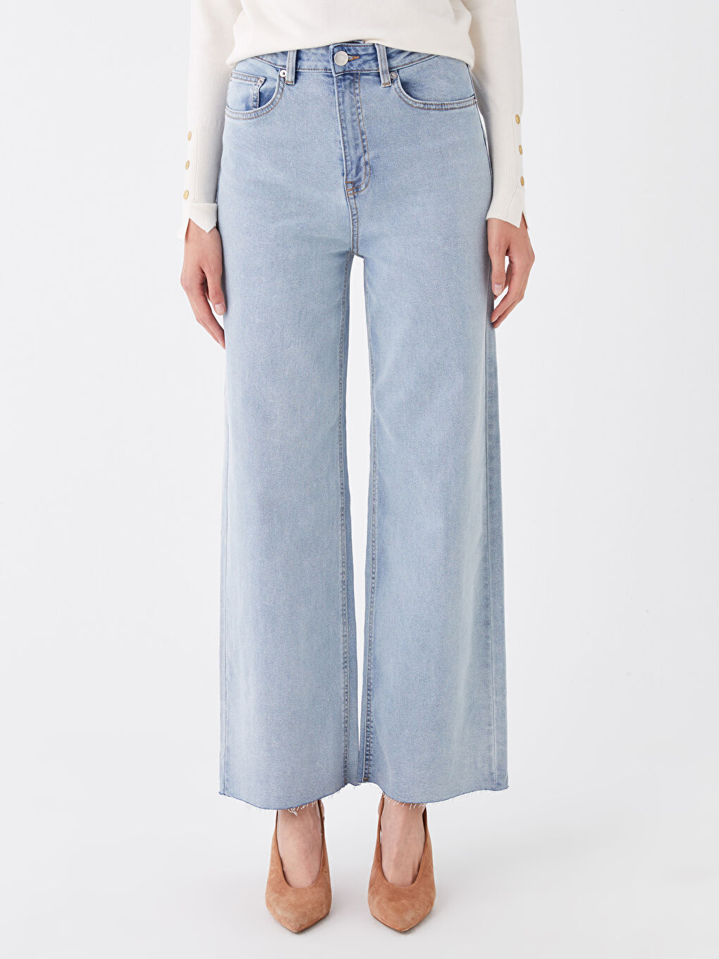 Jean Taille Haute Jambe Large pour Femmes-2