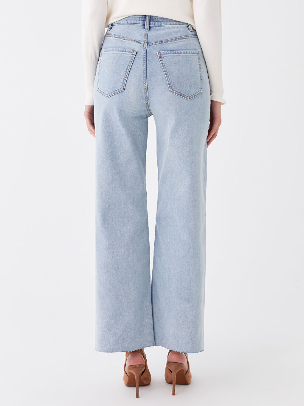 Jean Taille Haute Jambe Large pour Femmes-4