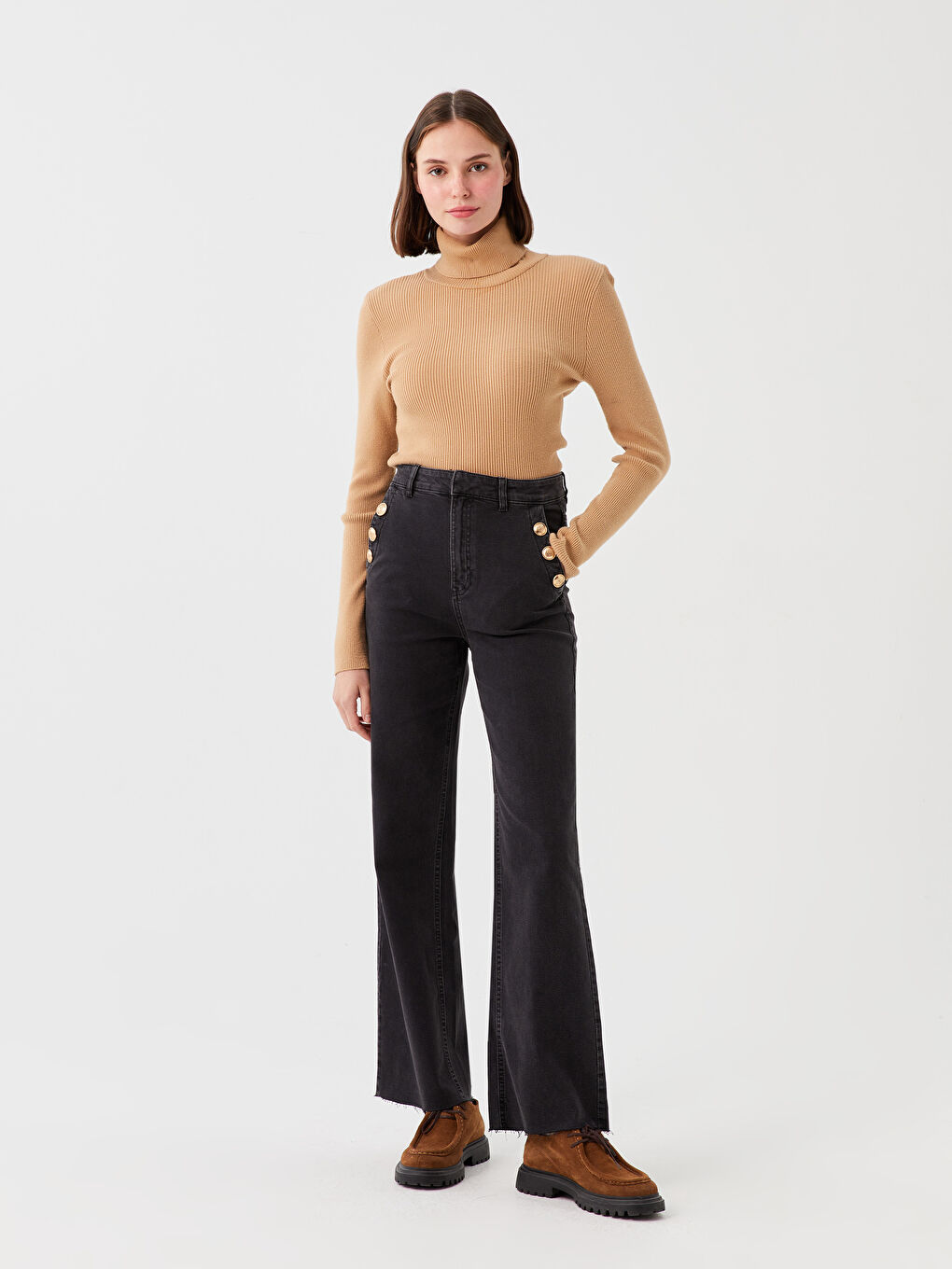 Blugi Wideleg cu Talie Înaltă pentru Femei