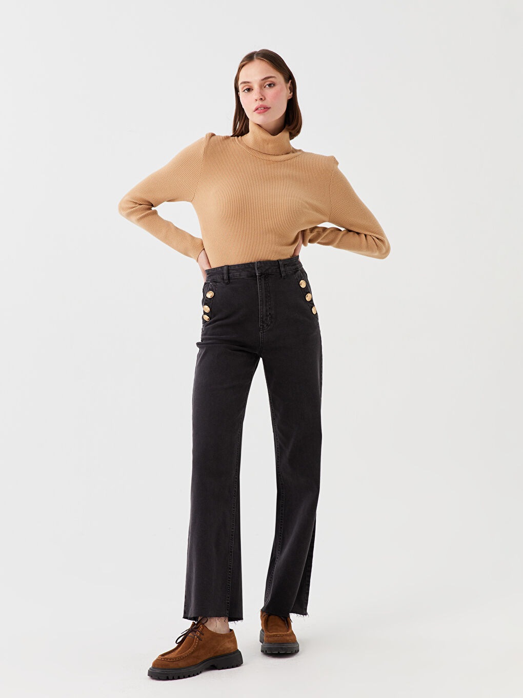 Blugi Wideleg cu Talie Înaltă pentru Femei-1