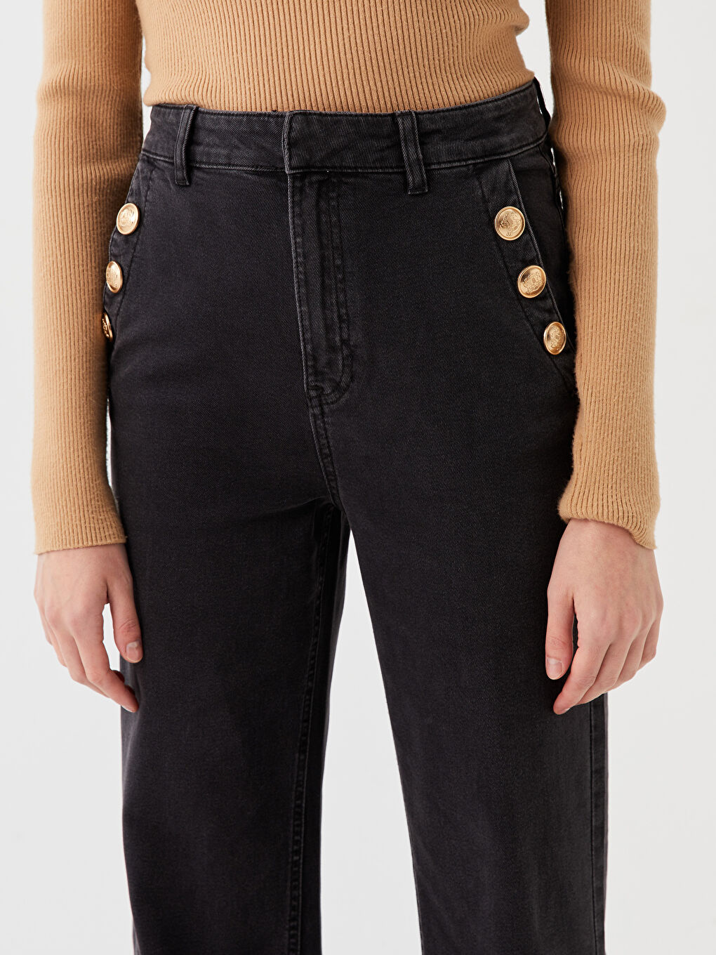 Blugi Wideleg cu Talie Înaltă pentru Femei-4