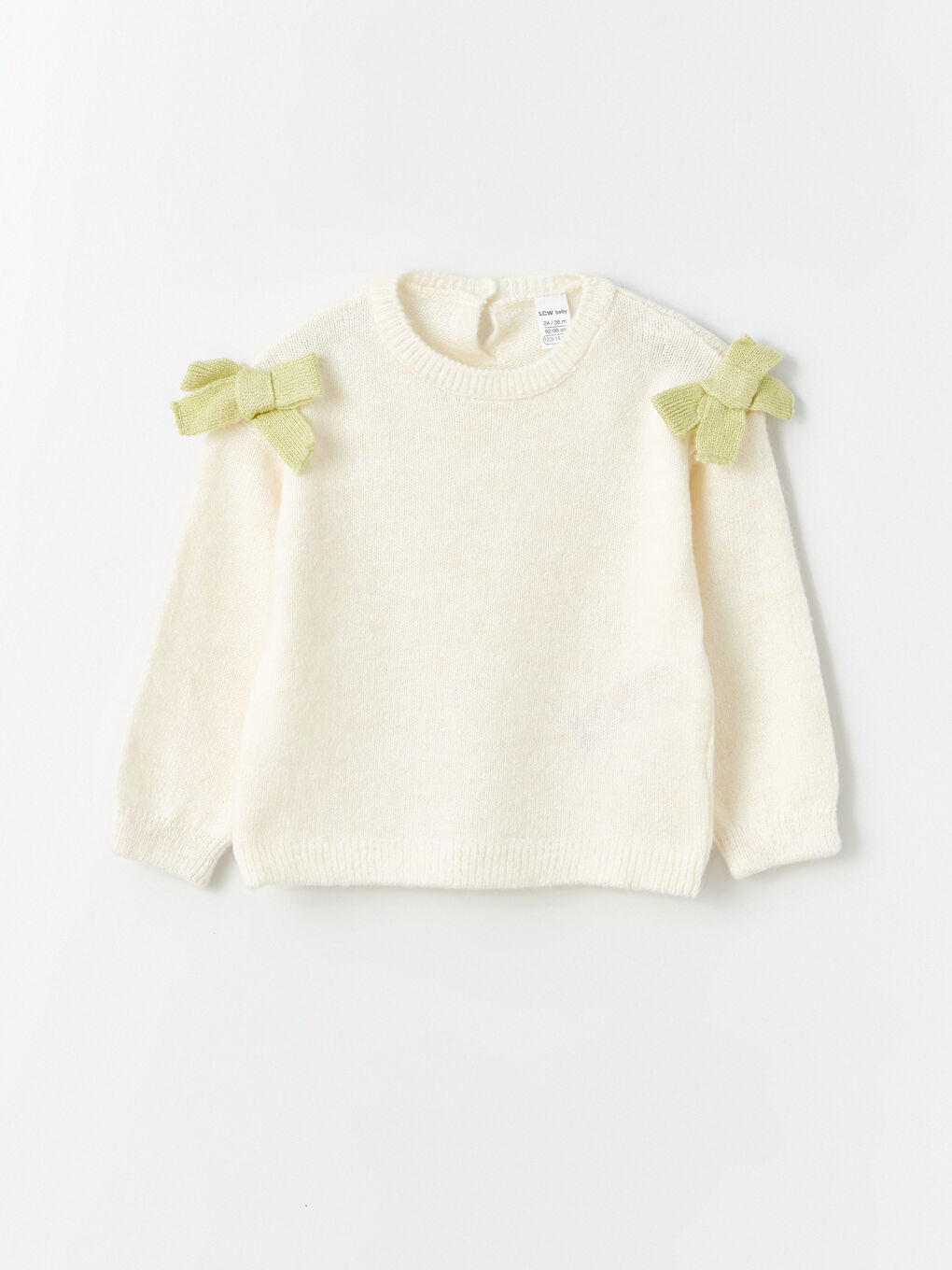 Ekru Bisiklet Yaka Kız Bebek Triko Kazak ve Pantolon 2'li-1