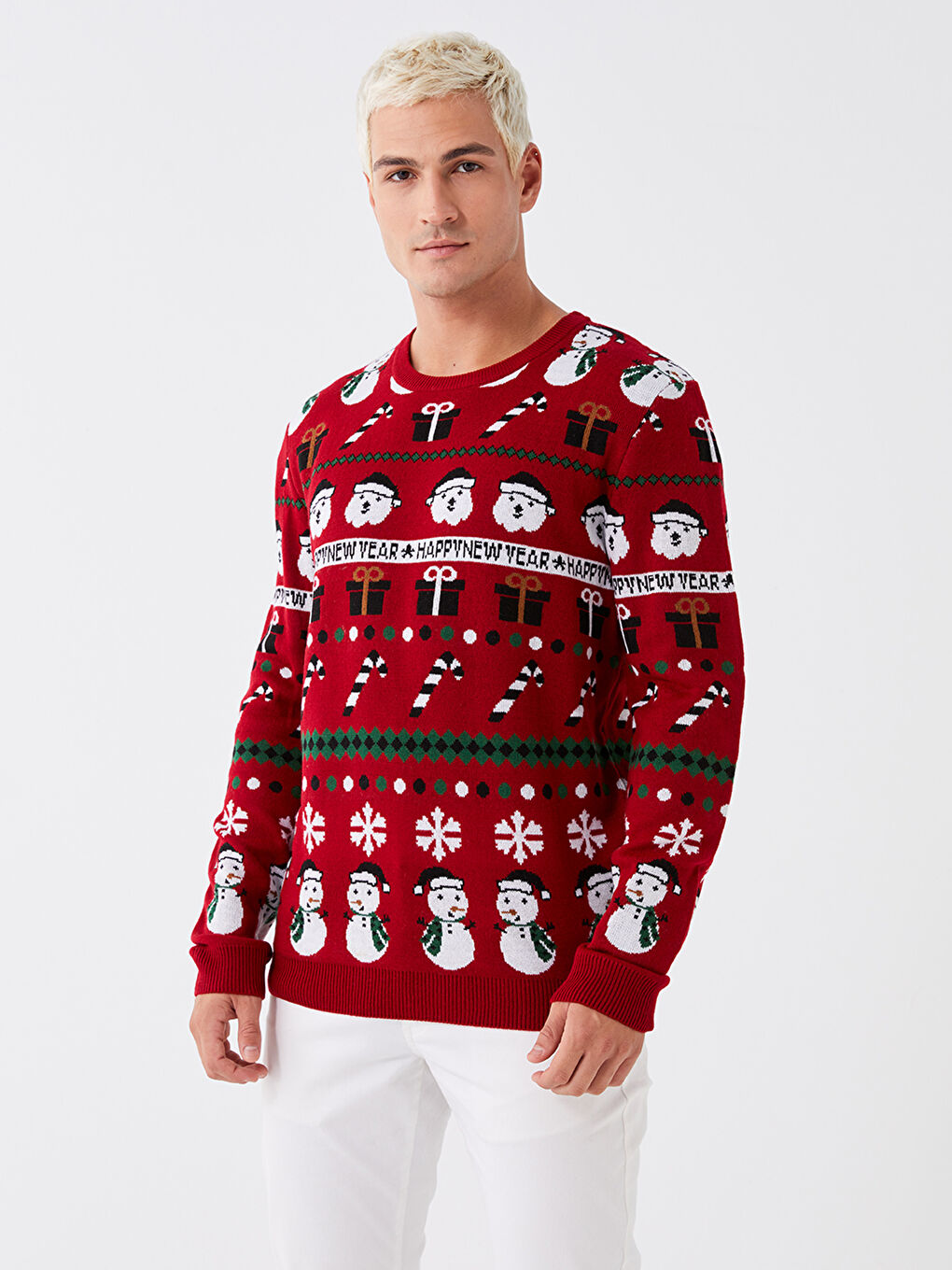 XSIDE Rundhalsausschnitt Langarm Weihnachtsmotiv Herren Strickpullover -W3DN26Z8-SNJ