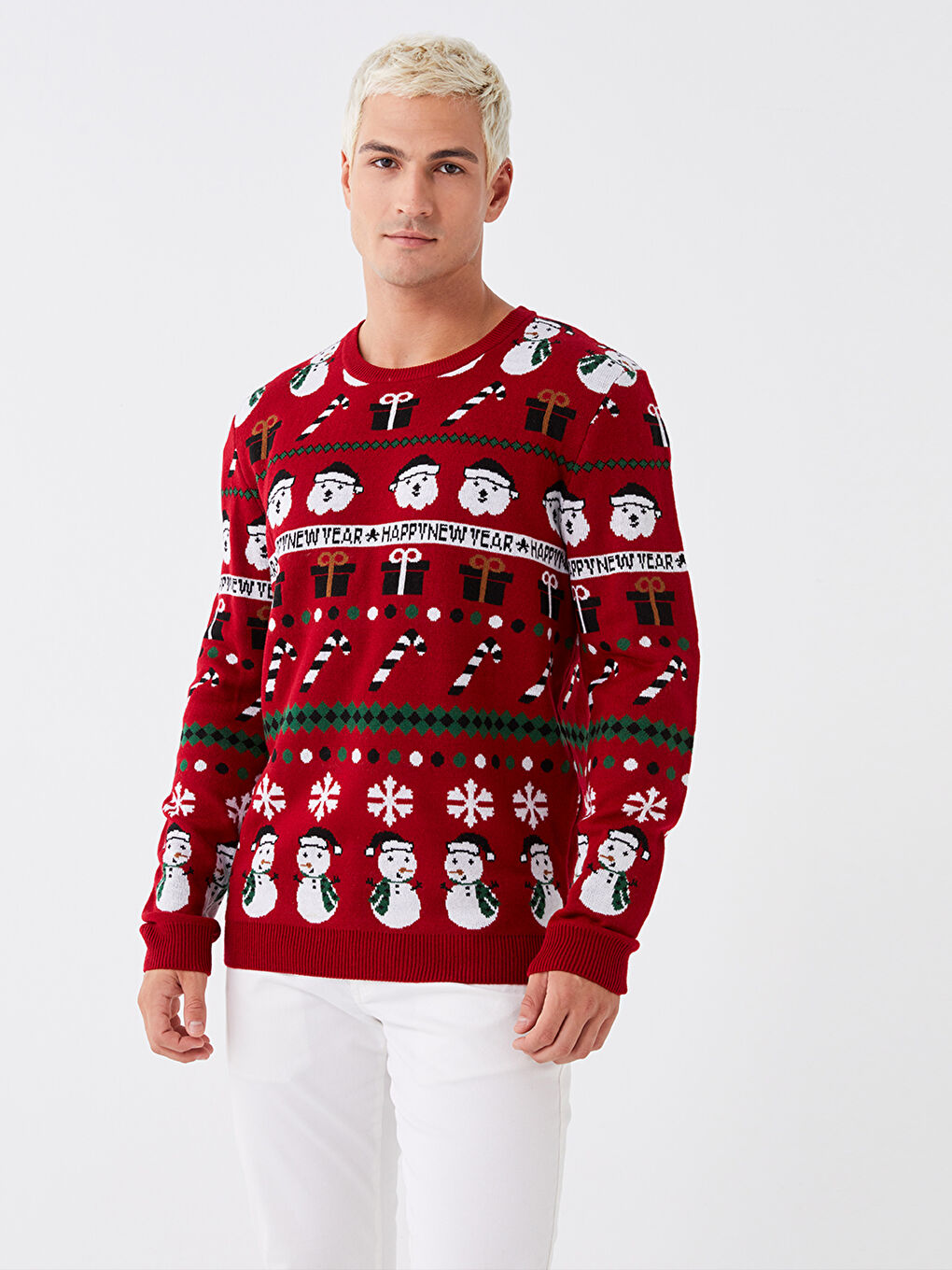 XSIDE Rundhalsausschnitt Langarm Weihnachtsmotiv Herren Strickpullover -W3DN26Z8-SNJ