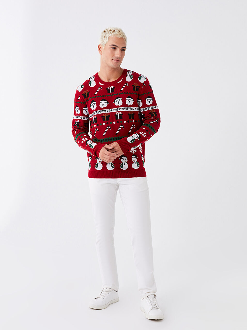 XSIDE Rundhalsausschnitt Langarm Weihnachtsmotiv Herren Strickpullover -W3DN26Z8-SNJ