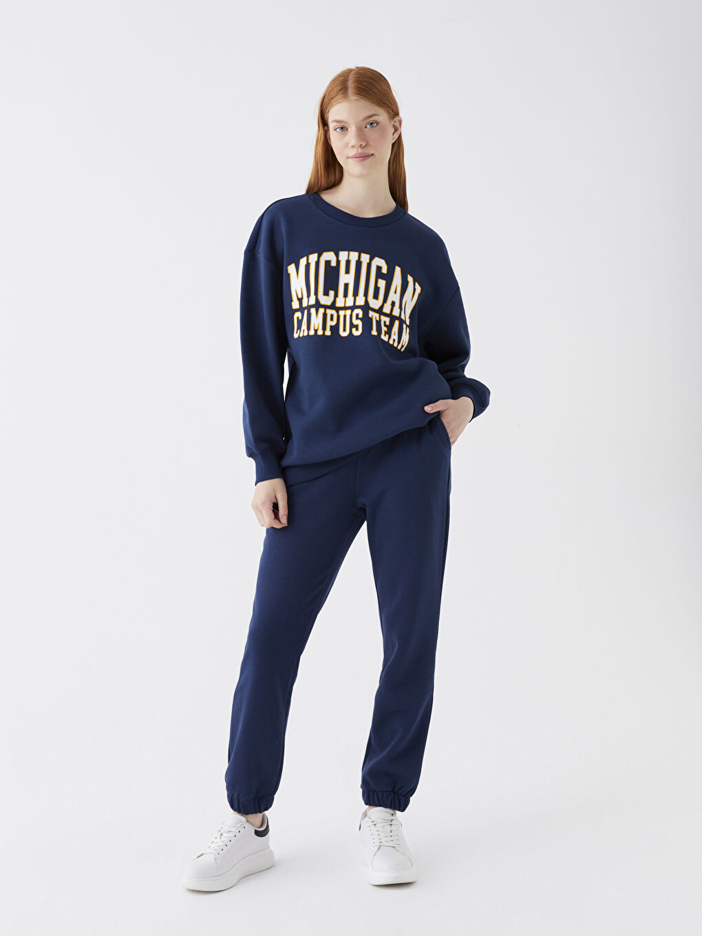 Lacivert Beli Lastikli Kadın Kalın Jogger Eşofman Altı