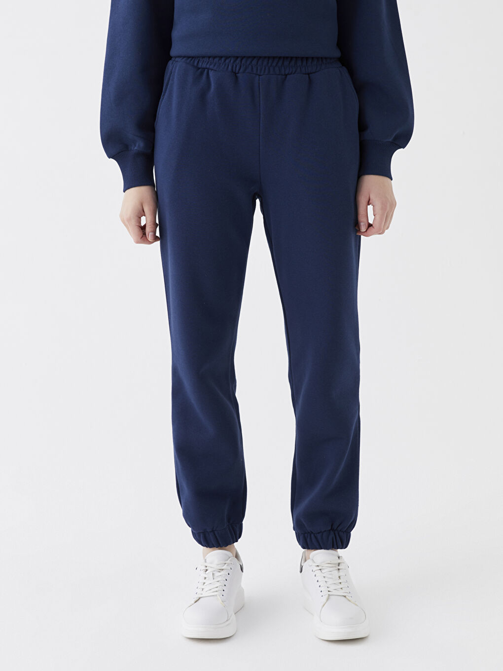 Lacivert Beli Lastikli Kadın Kalın Jogger Eşofman Altı-1