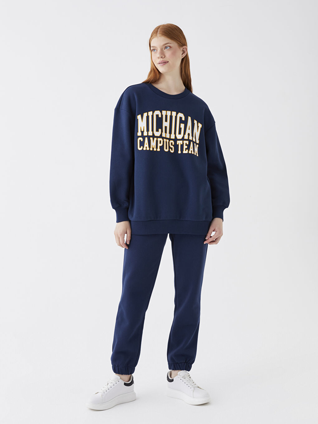 Lacivert Beli Lastikli Kadın Kalın Jogger Eşofman Altı-2