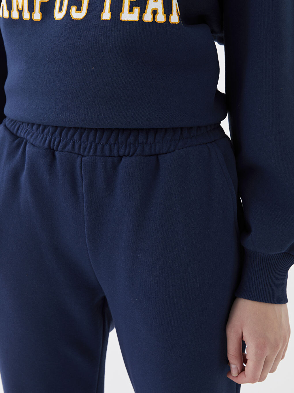 Lacivert Beli Lastikli Kadın Kalın Jogger Eşofman Altı-3