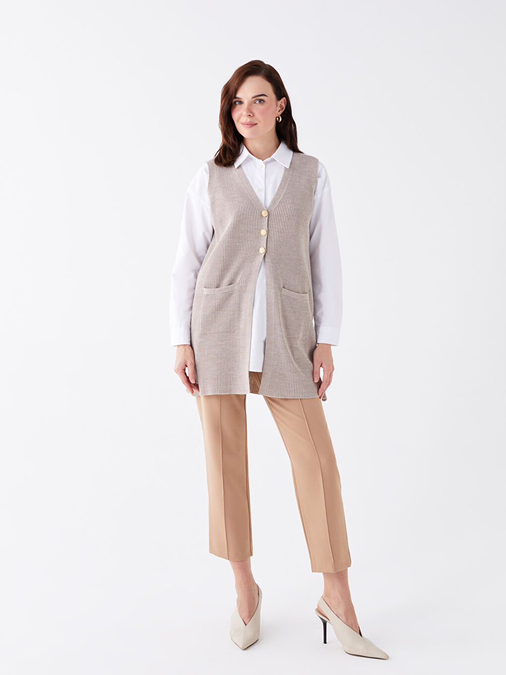LCW Grace V Neck Women's Knitwear Waistcoat -W3DN59Z8-VH8