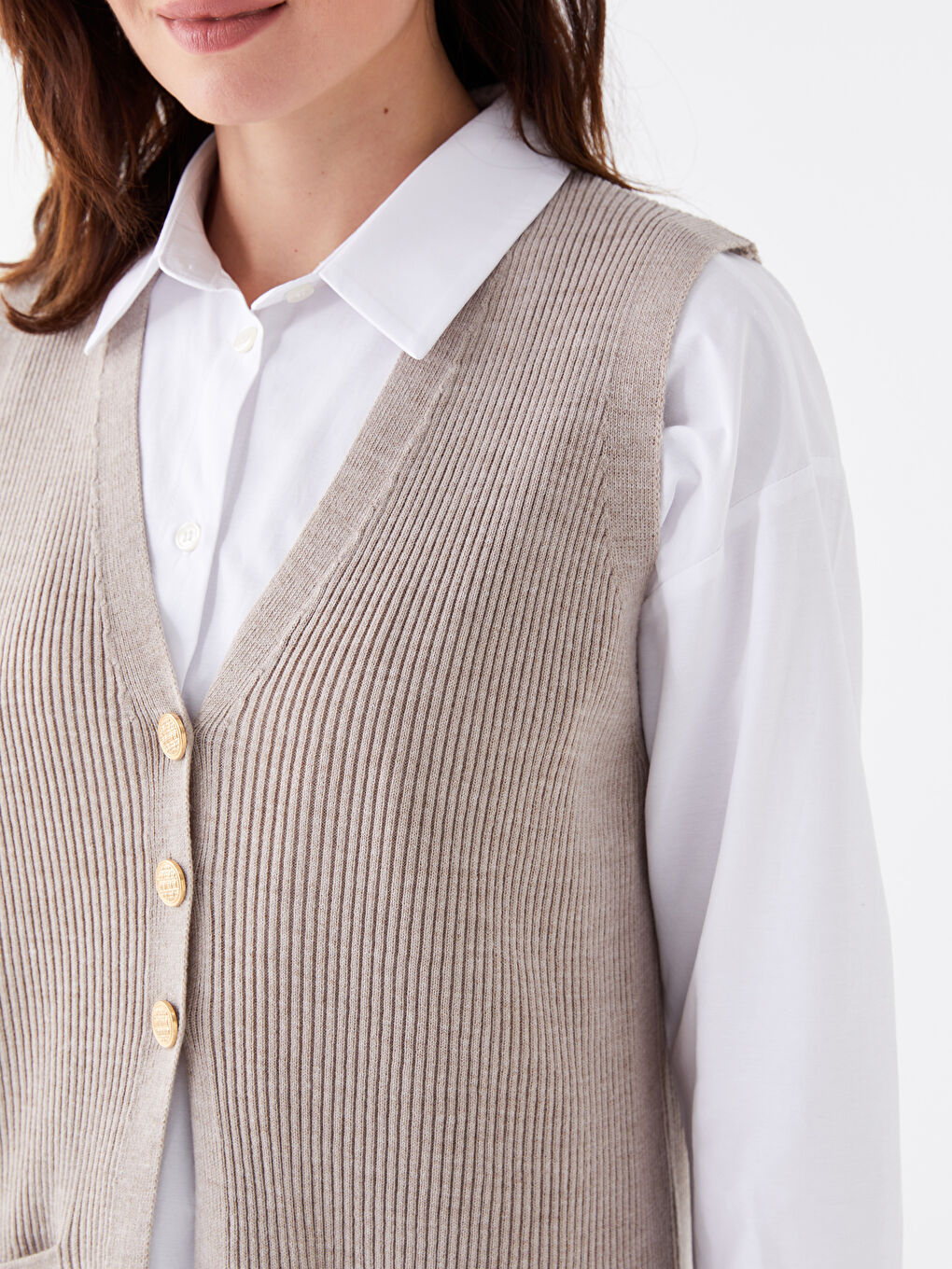 LCW Grace V Neck Women's Knitwear Waistcoat -W3DN59Z8-VH8