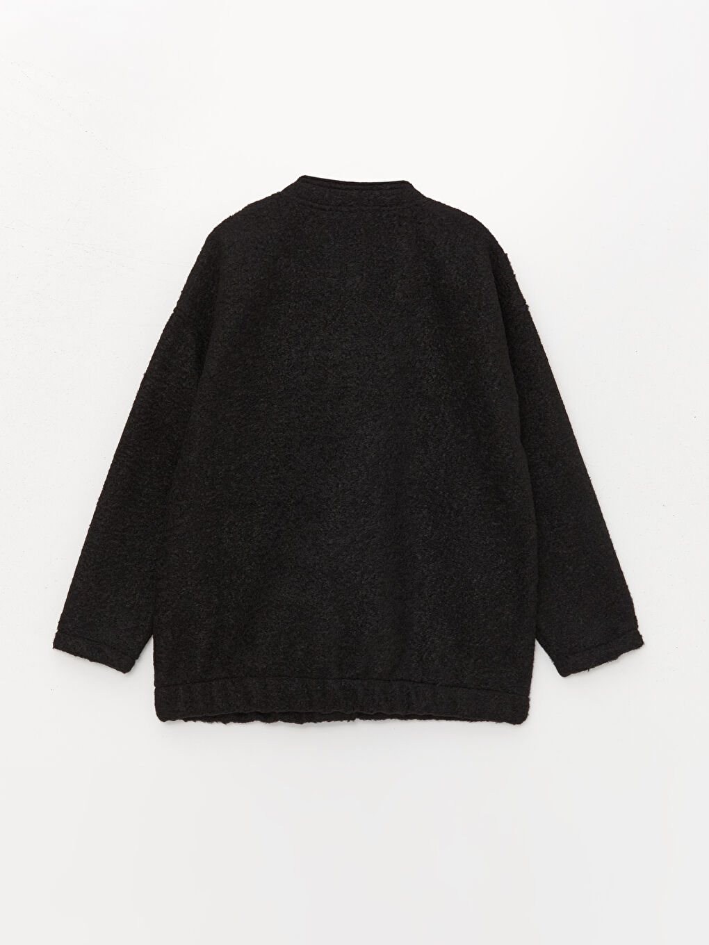 Siyah Dik Yaka Düz Oversize Kadın Kaşe Kaban-7