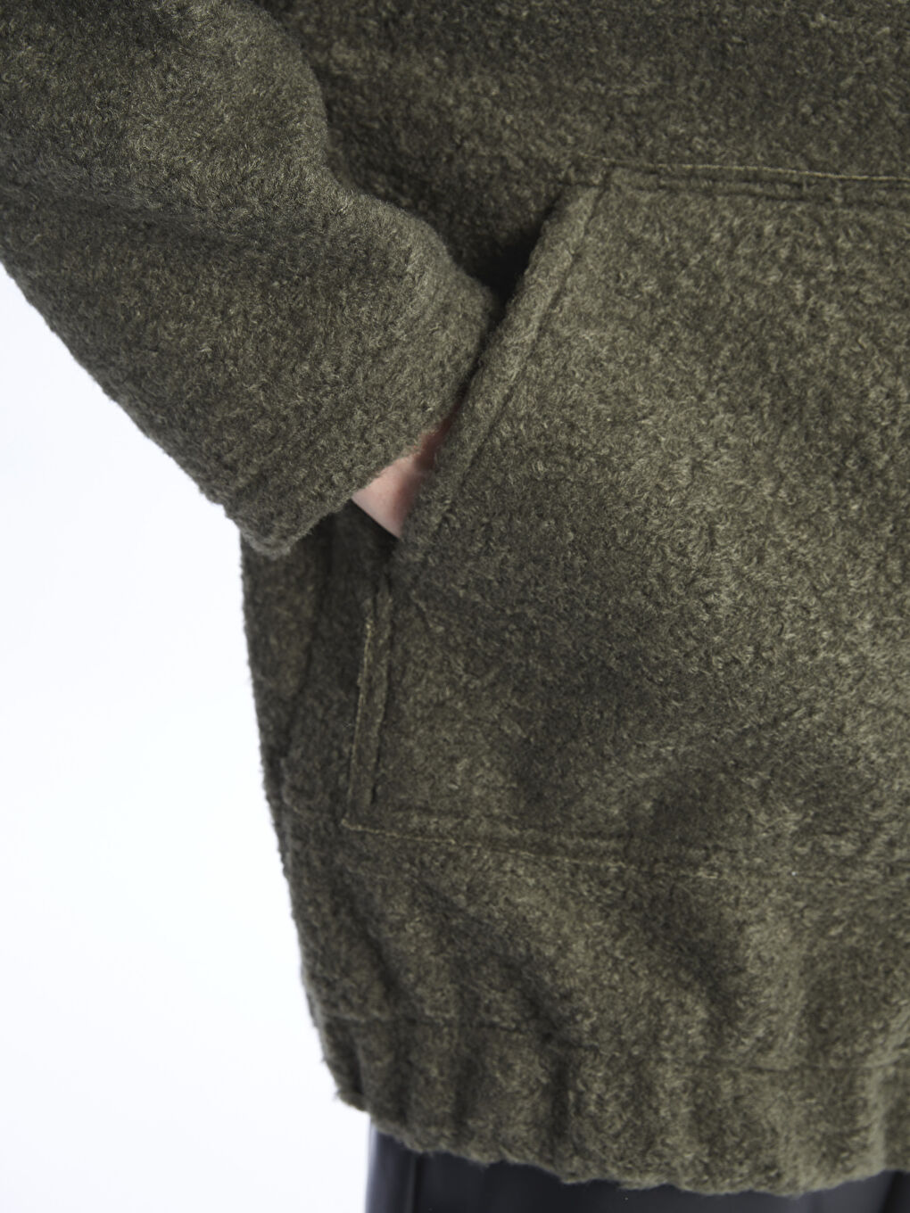 Haki Dik Yaka Düz Oversize Kadın Kaşe Kaban-3