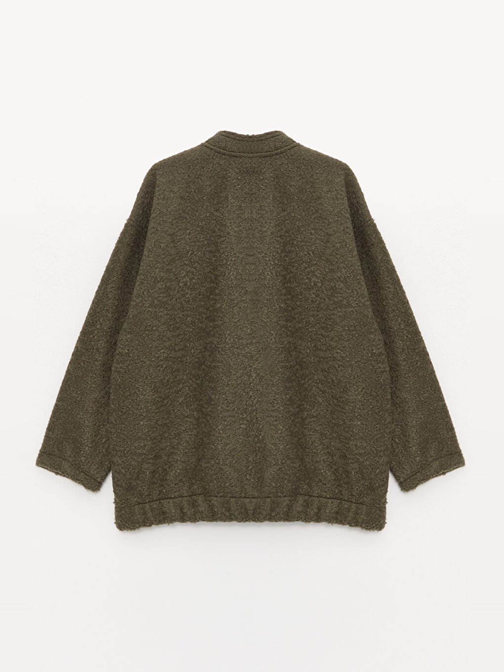 Haki Dik Yaka Düz Oversize Kadın Kaşe Kaban-6