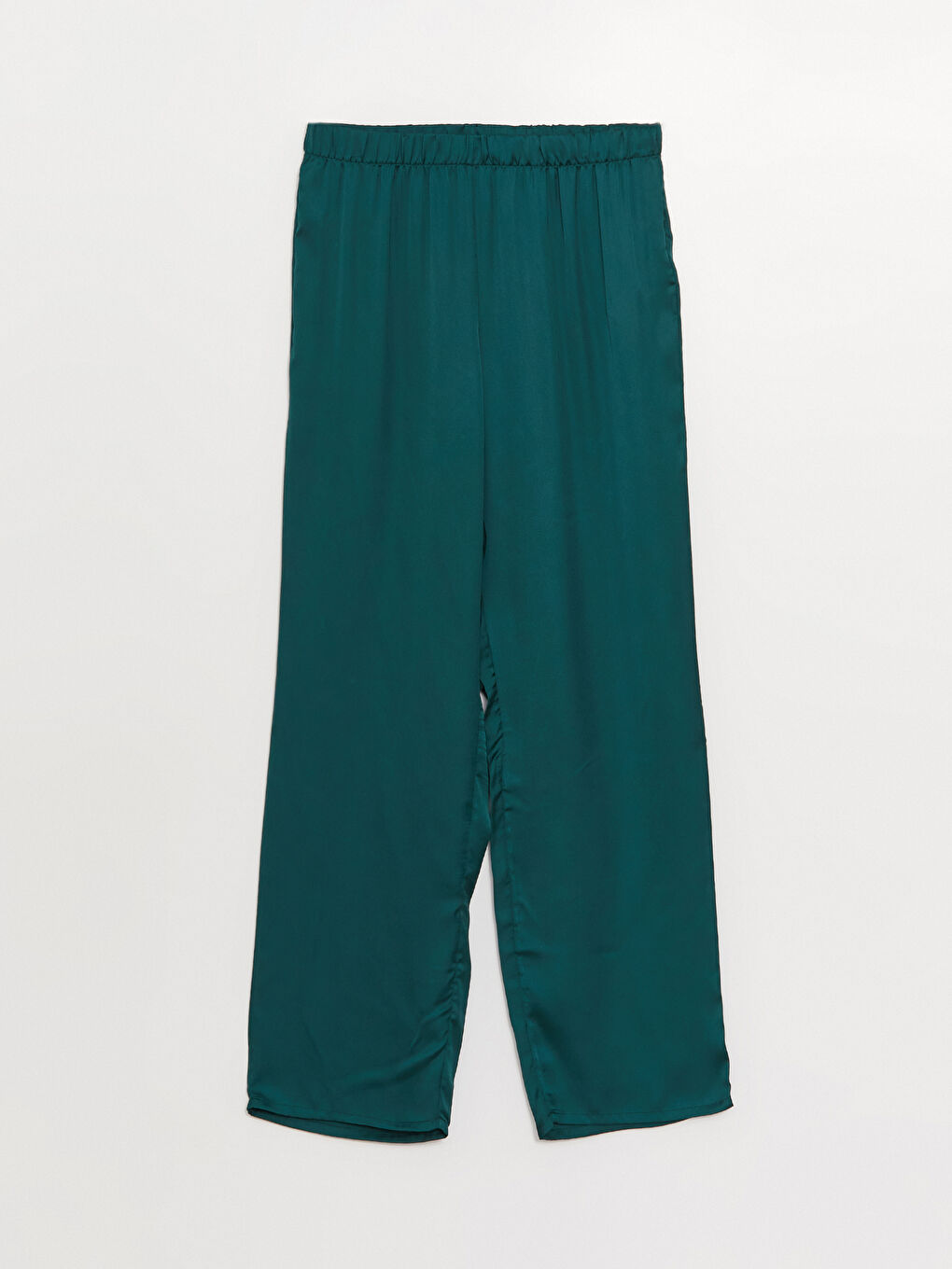 Yeşil Beli Lastikli Düz Saten Kadın Pijama Alt