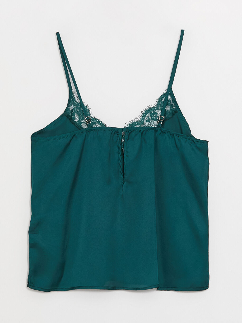 Yeşil V Yaka Dantel Detaylı Saten Kadın Pijama Üst-1