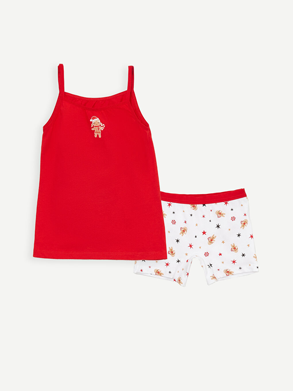 Kare Yaka Baskılı Askılı Pamuklu Kız Çocuk Atlet ve Külot