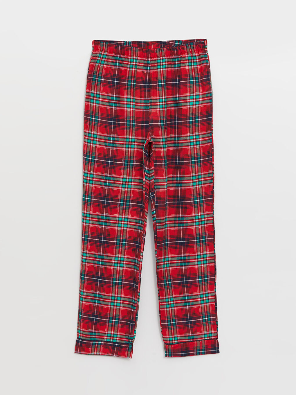 Kırmızı Beli Lastikli Ekose Kadın Pijama Altı