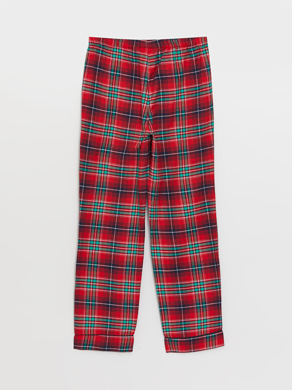 Kırmızı Beli Lastikli Ekose Kadın Pijama Altı-1