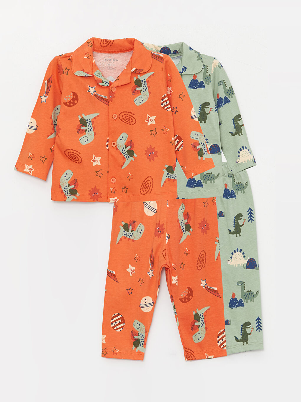 Yeşil Polo Yaka Baskılı Erkek Bebek 2'li Pijama Takımı