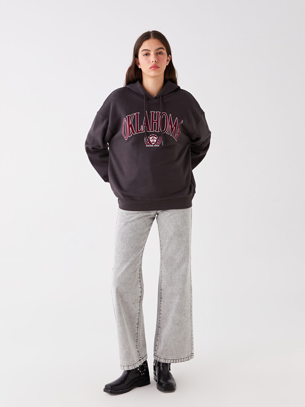 LCW Vision Printed Oversize Women's Thick Hoodie -W3DO55Z8-LY9
