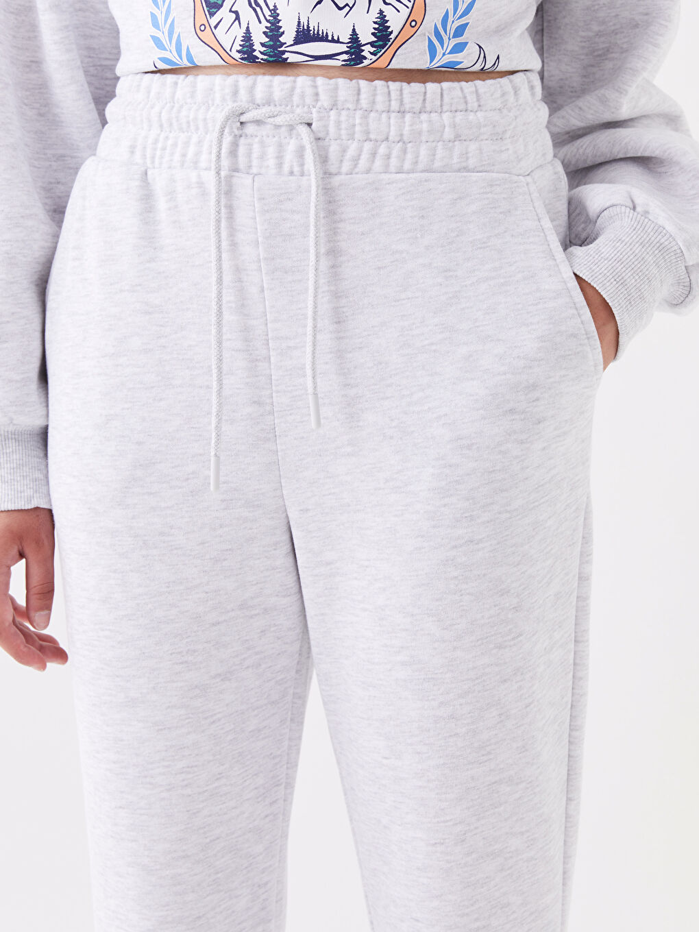 Gri Beli Lastikli Kadın Kalın Eşofman Altı-1