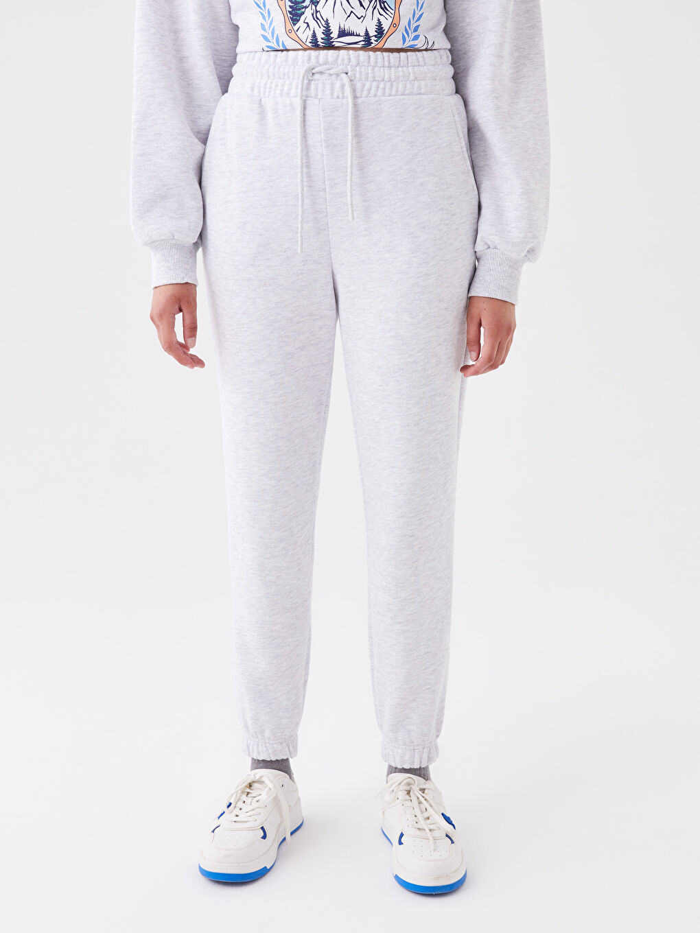 Gri Beli Lastikli Kadın Kalın Eşofman Altı-2