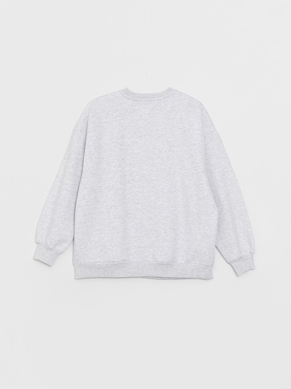 LCW Vision Açık Gri Melanj Bisiklet Yaka Baskılı Oversize Kadın Kalın Sweatshirt - 6