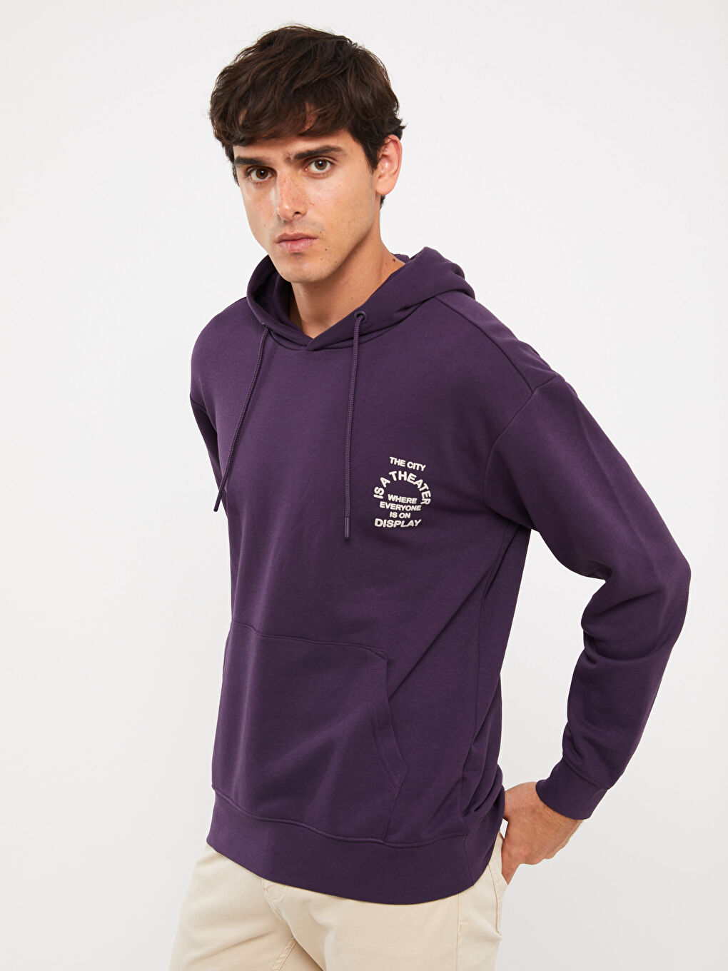 LCW Casual Mor Uzun Kollu Baskılı Erkek Hoodie