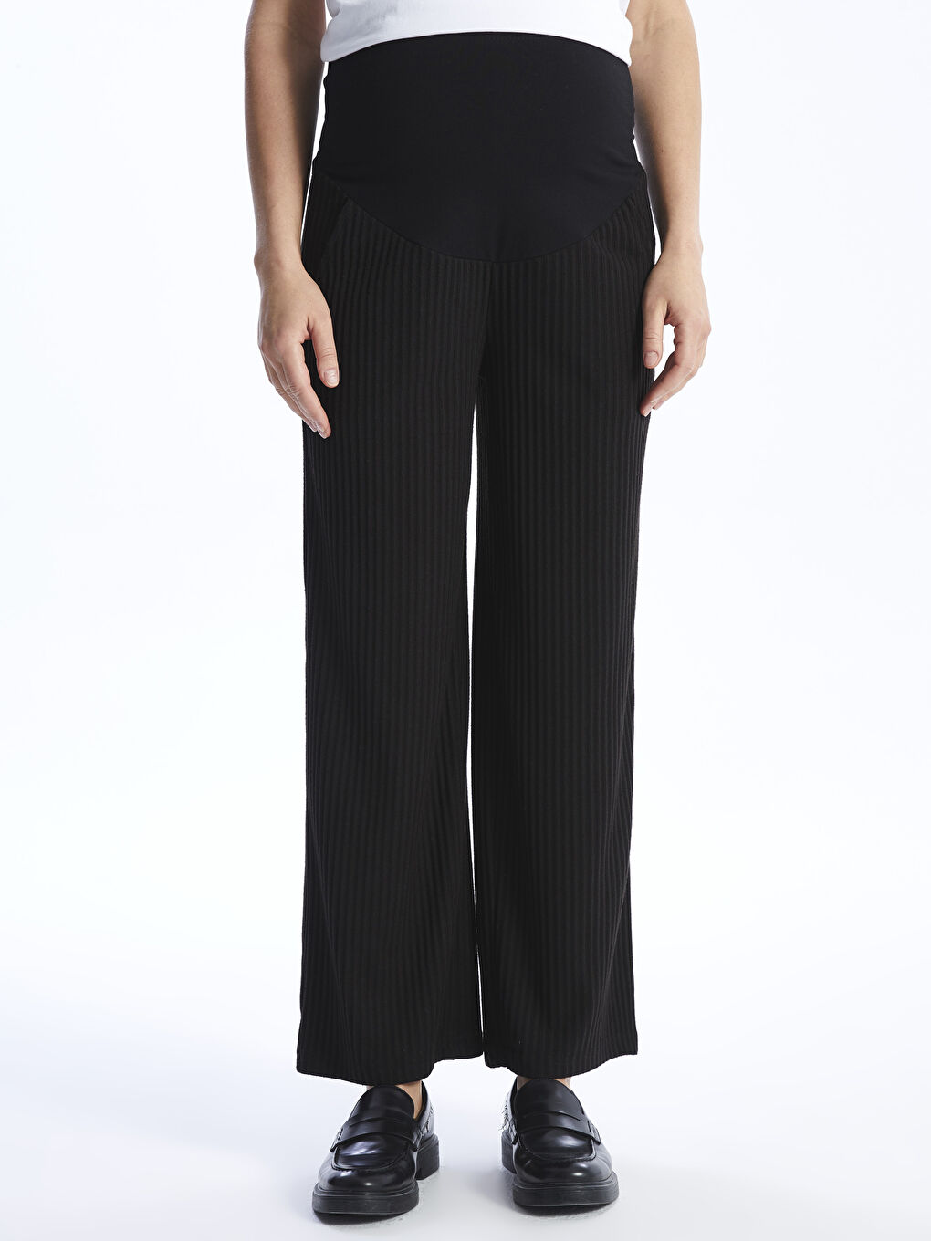 Over Bump Plain Wide Leg Maternity Trousers-2