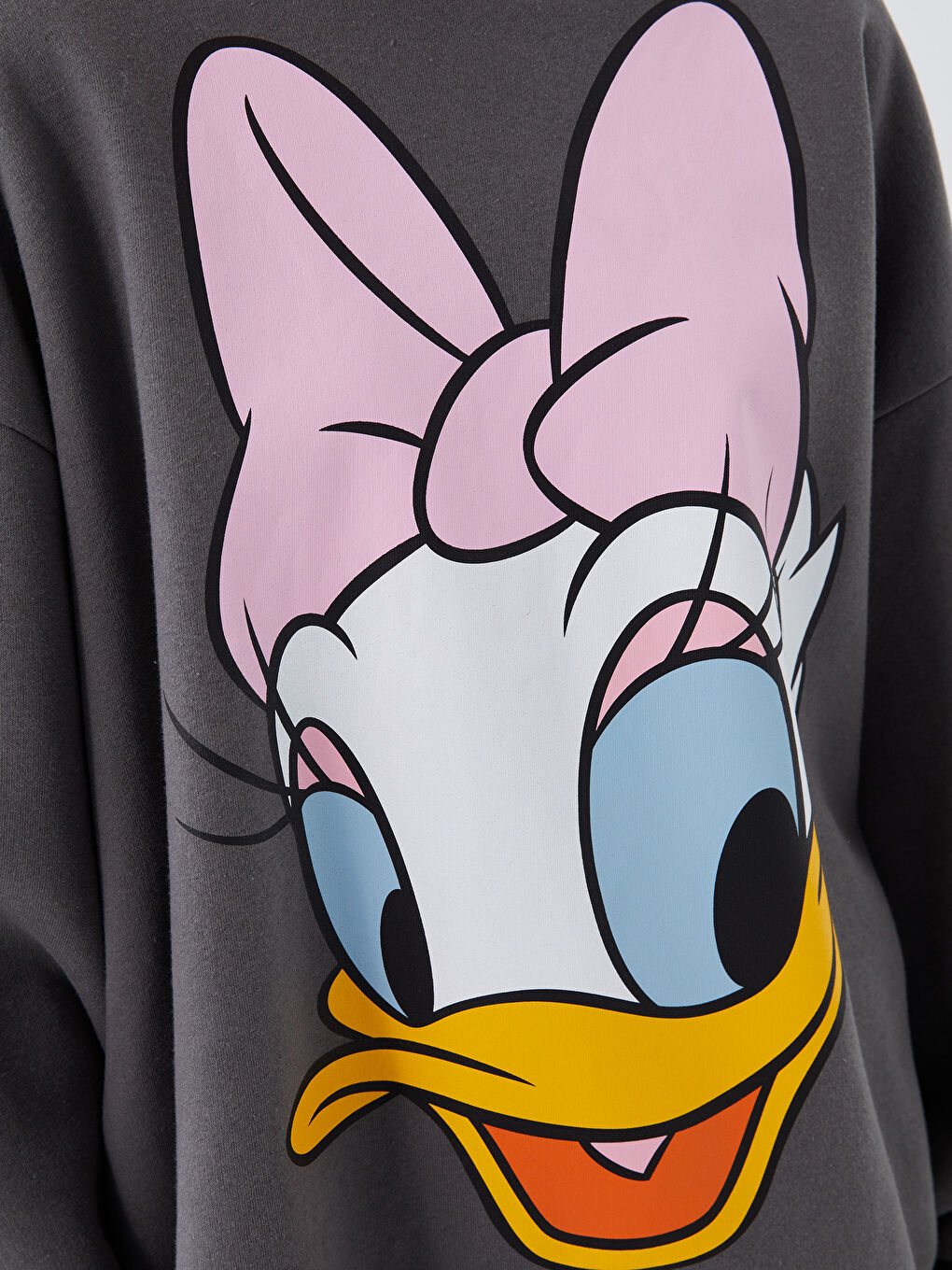 XSIDE Antrasit Bisiklet Yaka Daisy Duck Baskılı Oversize Kadın Kalın Sweatshirt - 3