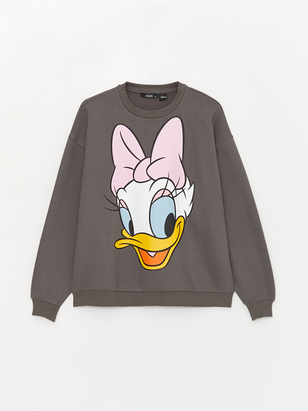 XSIDE Antrasit Bisiklet Yaka Daisy Duck Baskılı Oversize Kadın Kalın Sweatshirt - 5