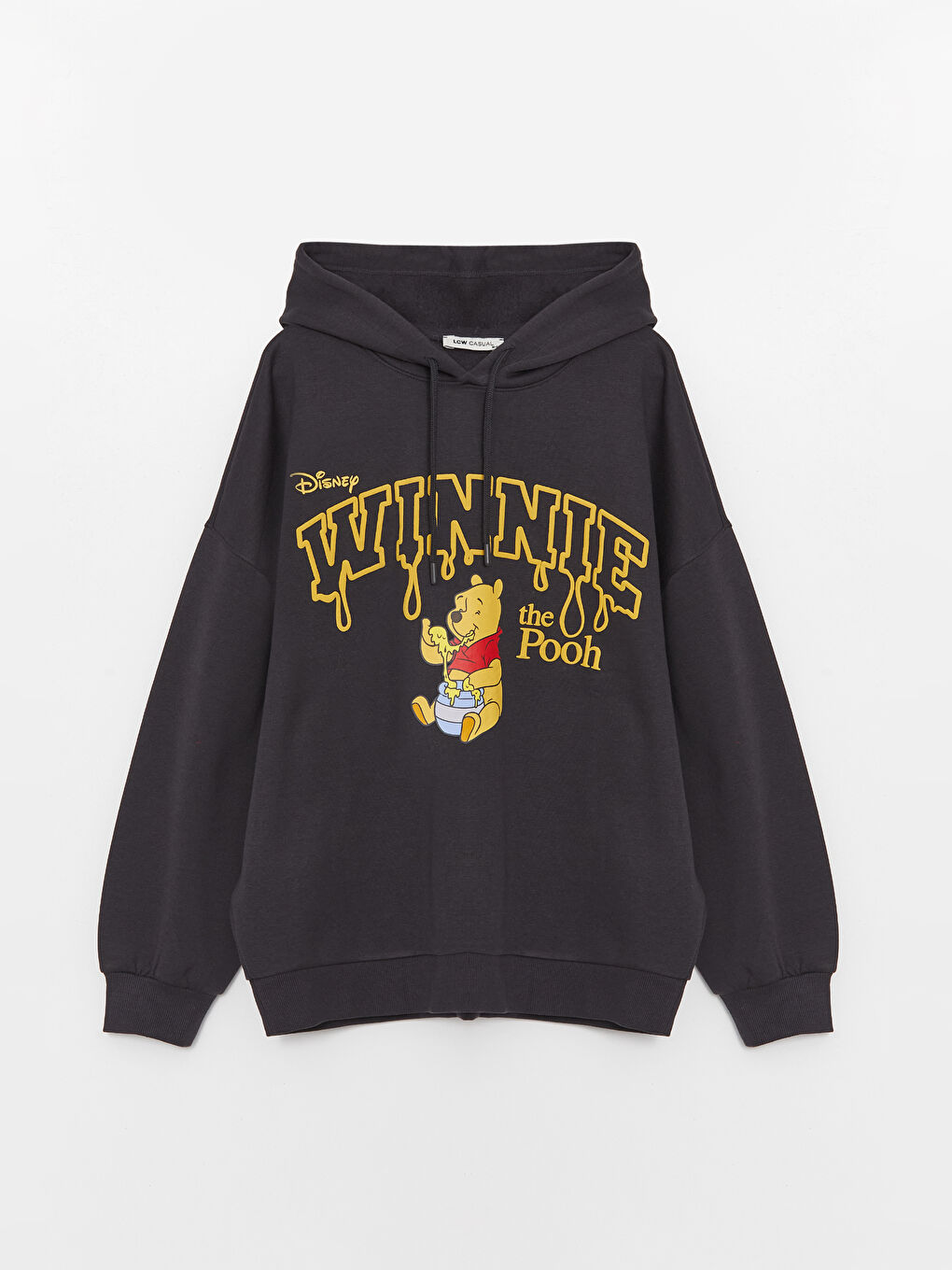 LCW Vision Antrasit Winnie the Pooh Baskılı Oversize Kadın Kalın Hoodie - 5