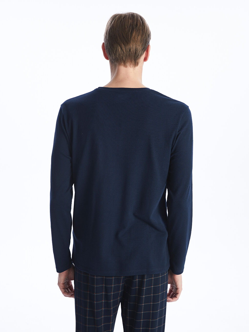 قميص بيجامة كم طويل ياقة دائرية للرجال-4