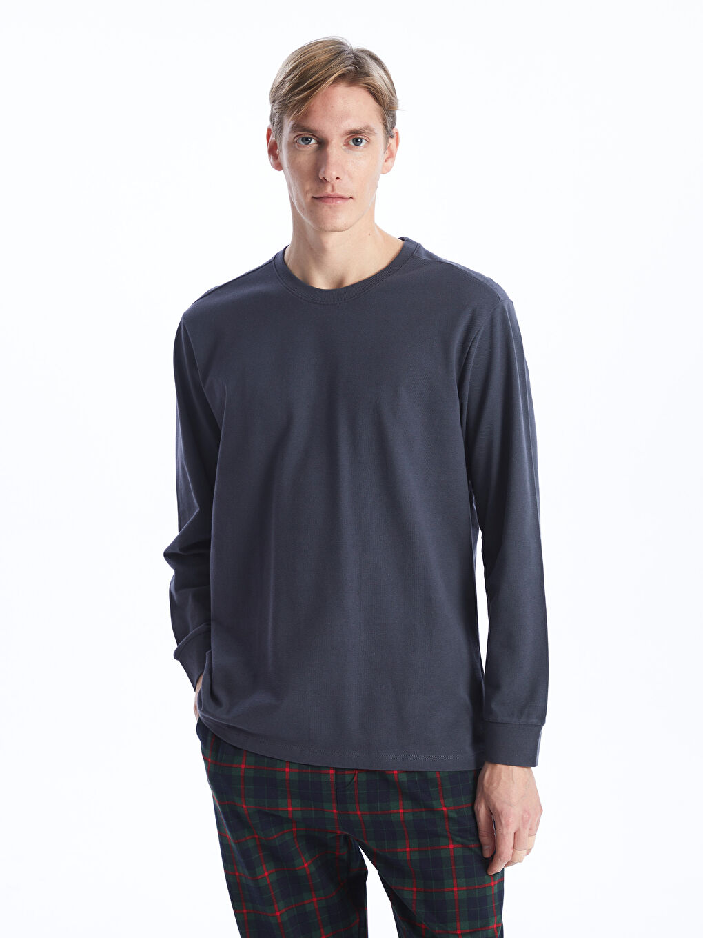 Crew Neck Long Sleeve Men's Pyjama Top-1