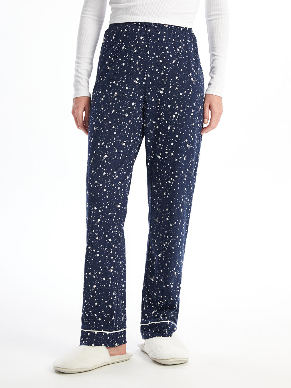 Lacivert Beli Lastikli Desenli Kadın Pijama Altı-1