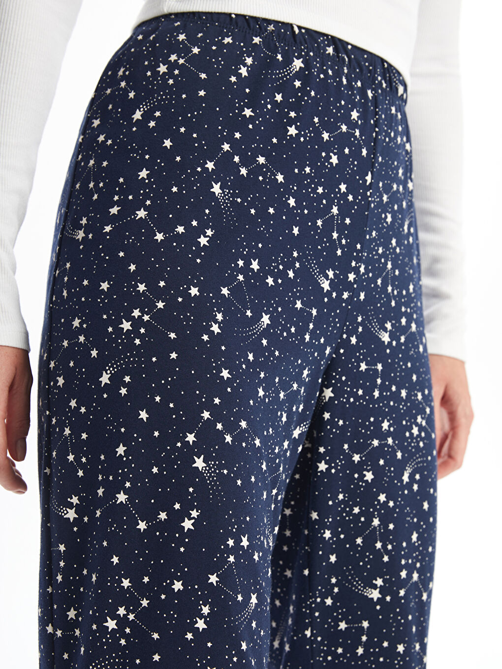 Lacivert Beli Lastikli Desenli Kadın Pijama Altı-2