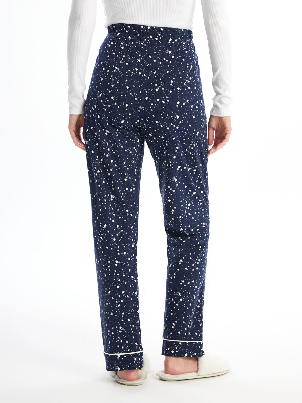 Lacivert Beli Lastikli Desenli Kadın Pijama Altı-3